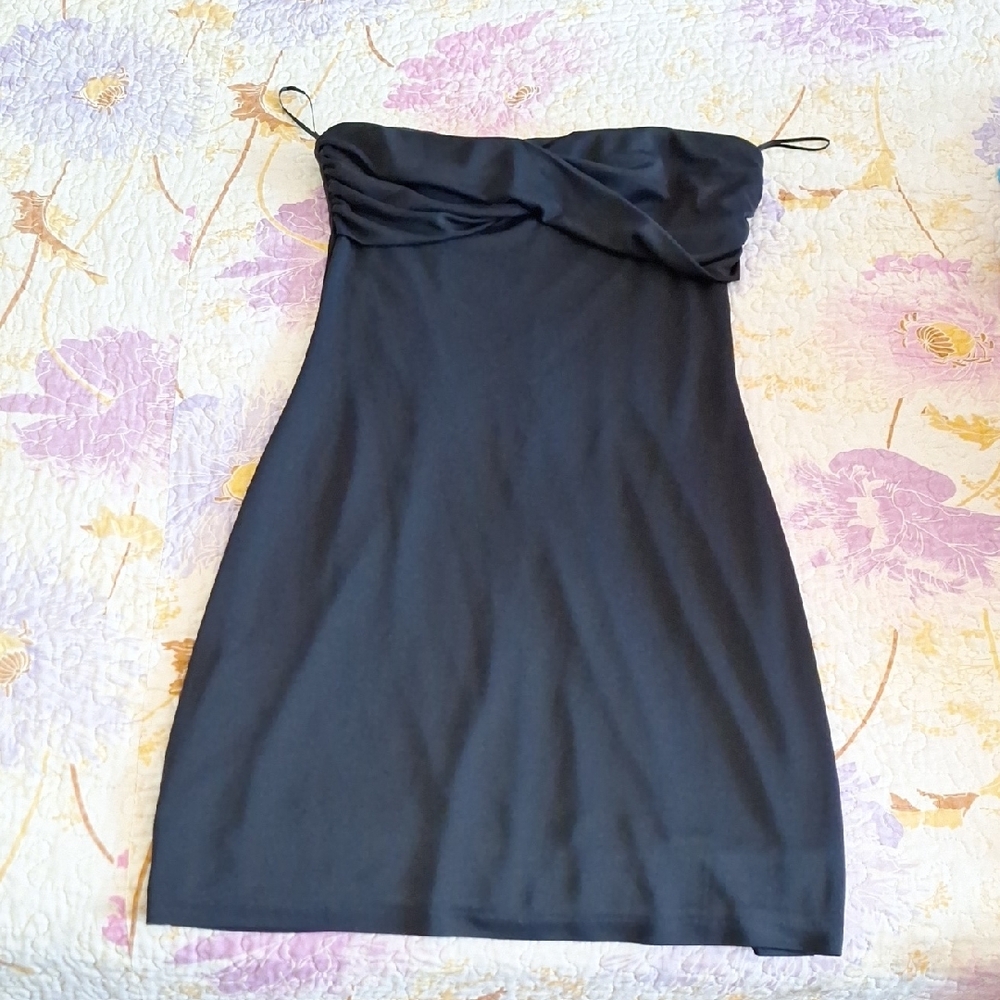 Mango Black Ruched Tie Front Cocktail Dress